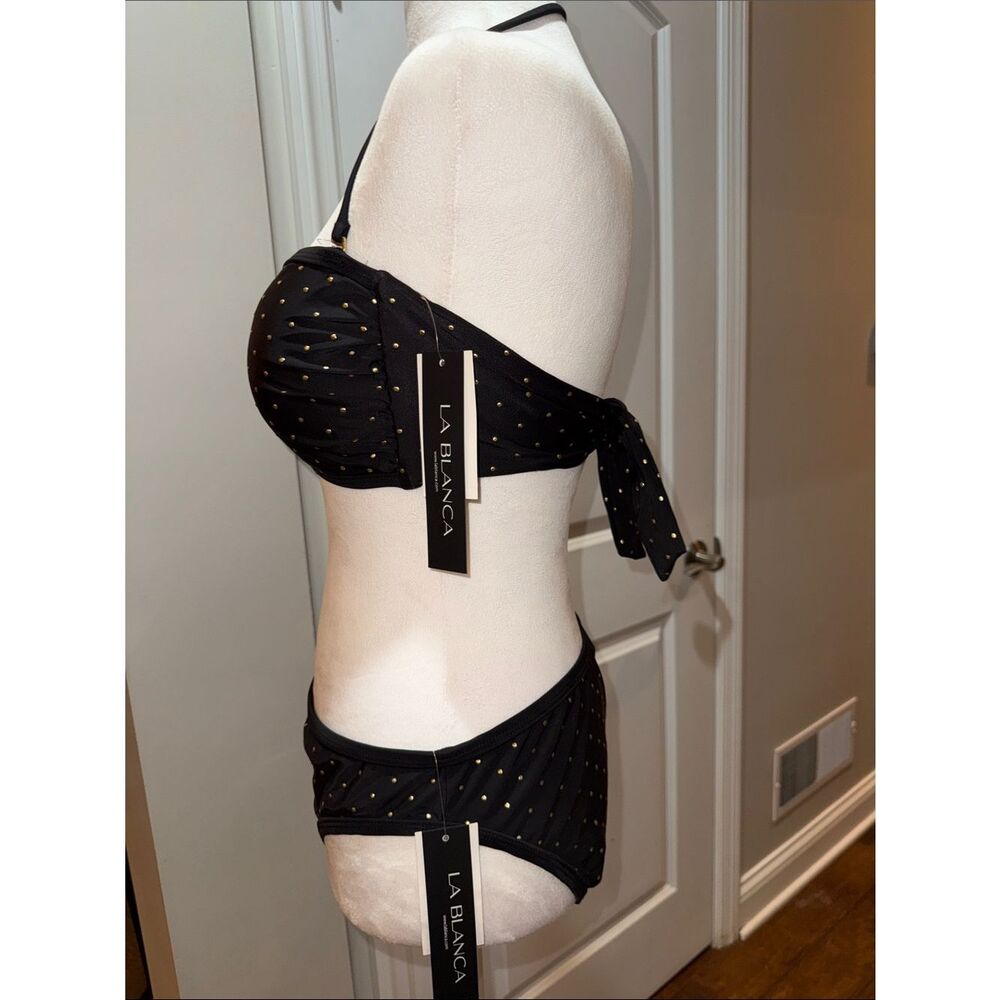 La Blanca Black Bandeau Bikini with Gold Studs - Picture 6 of 8